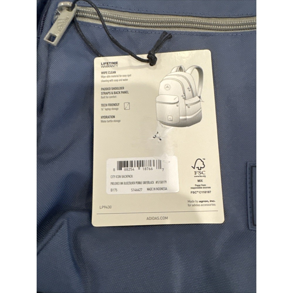adidas City Icon Backpack‎ Ink Blue One Size 16" Laptop Storage - Picture 5 of 7